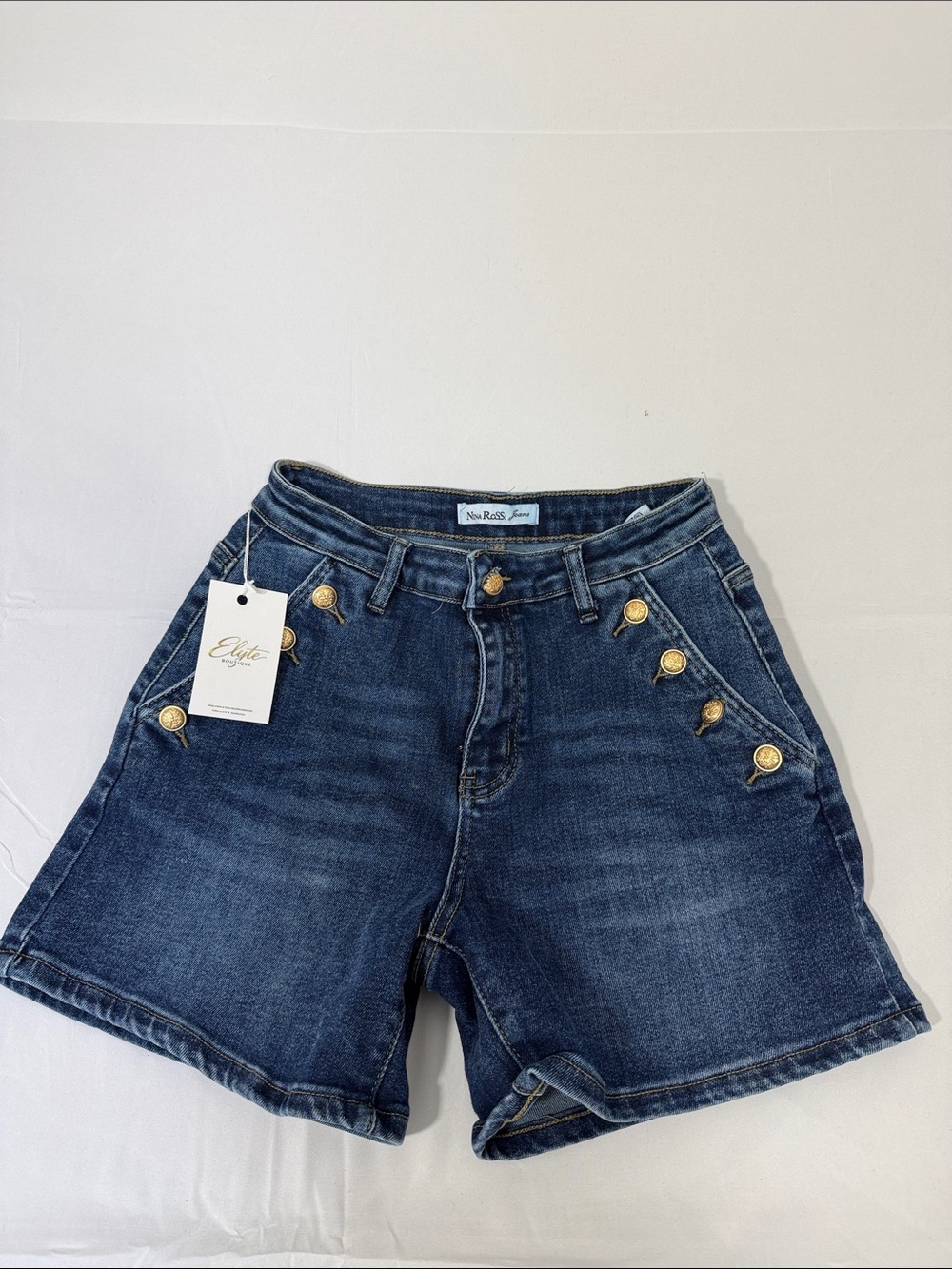 New w/tags Nina Rossi by ElyteBoutique Dark Blue Denim Shorts with Gold Buttons